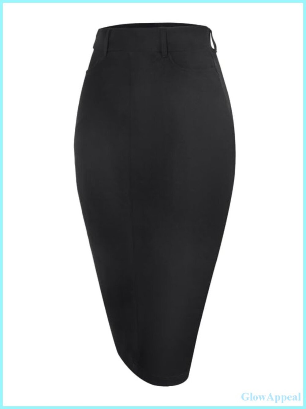 Cotton Blend Stretch Pencil Skirt Below Knee Work Office Midi with Back Slit
